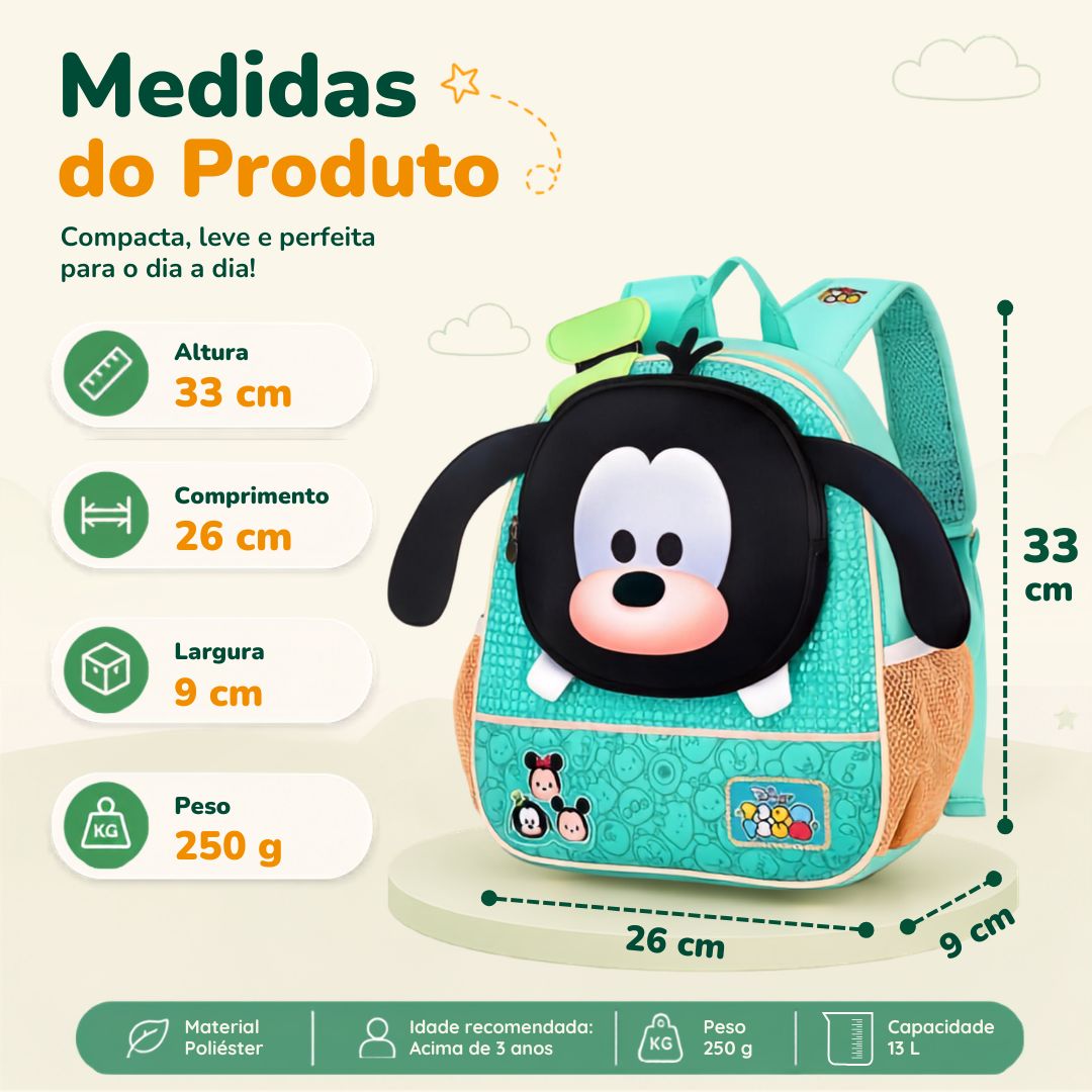 Mochila de Costas Pateta Tsum Tsum Infantil Disney Menino Escolar Volta as Aulas Viagem Passeio Clio - Imagem 5
