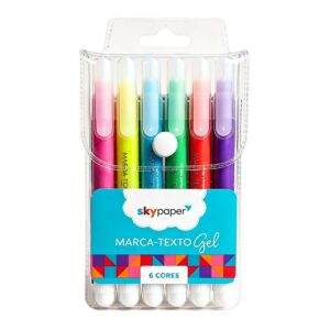 Marca Texto Gel 6 Cores Roxo Azul Verde Rosa Laranja Amarelo Escolar Desenho Estudo Volta Aulas