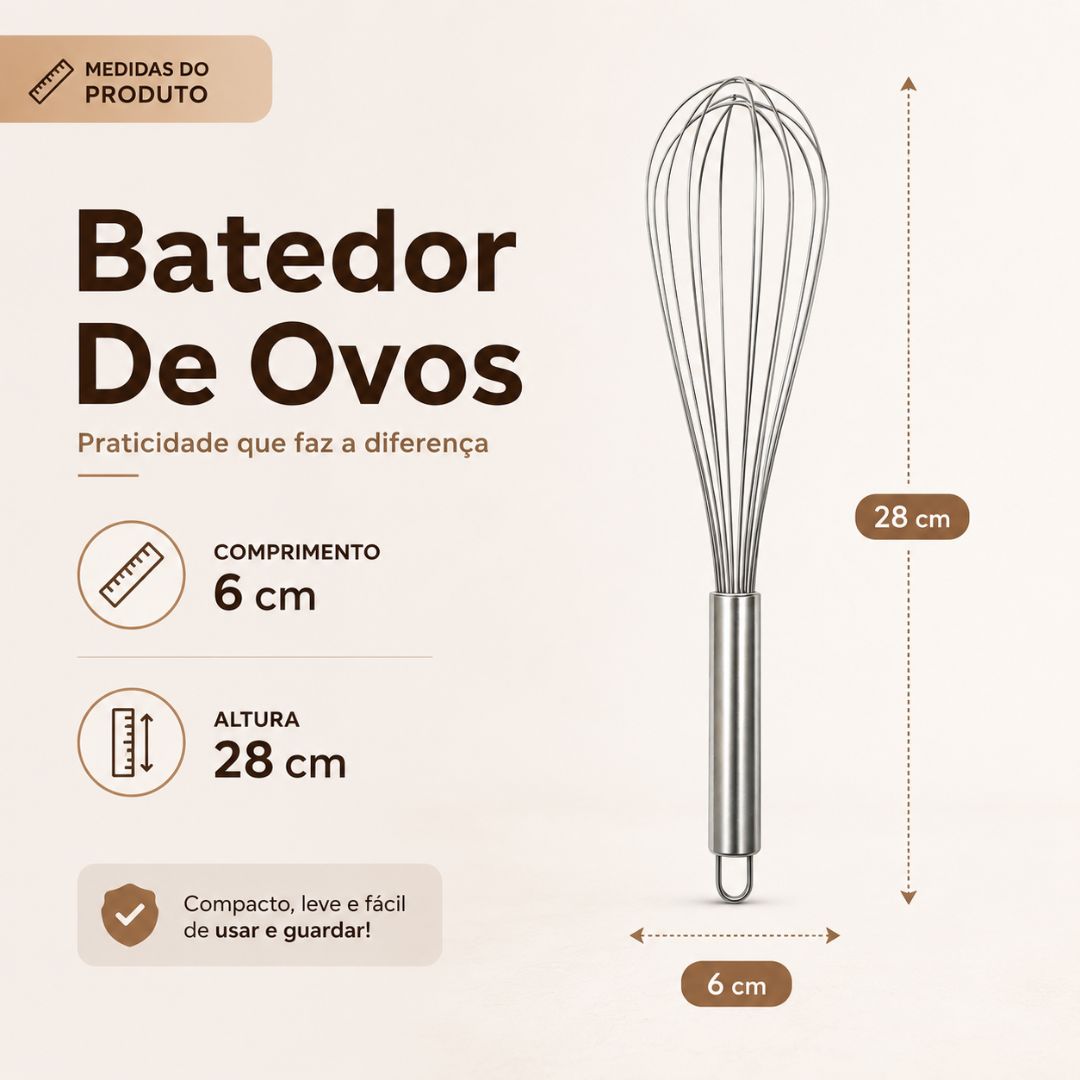 Batedor de Ovos Inox Fouet Utensílio Cozinha Culinária Arame Resistente Misturar Preparar Confeitaria - Imagem 5