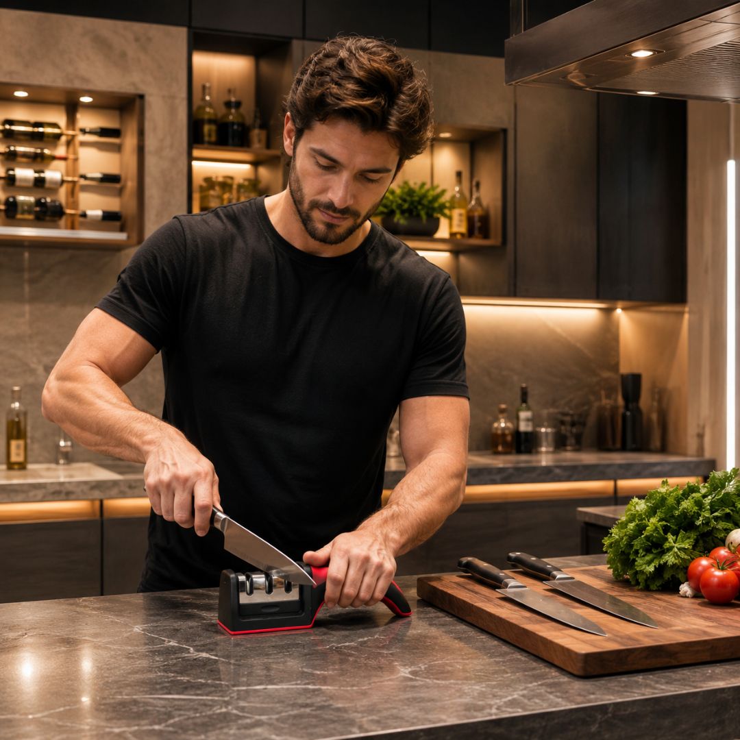 Afiador De Facas Amolador Profissional 3 Níveis Utensílio Cozinha Manual Base Antideslizante - Imagem 3