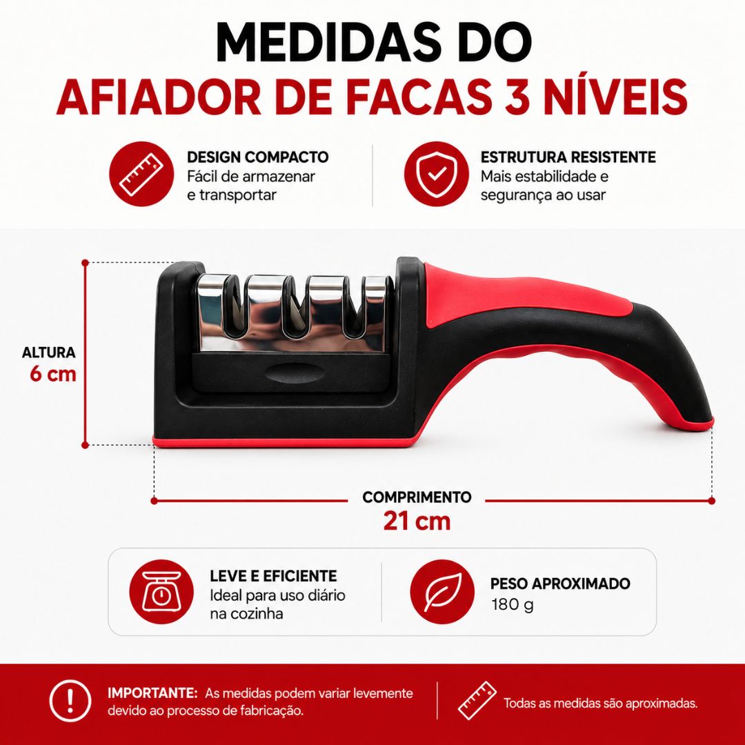 Afiador De Facas Amolador Profissional 3 Níveis Utensílio Cozinha Manual Base Antideslizante - Imagem 5