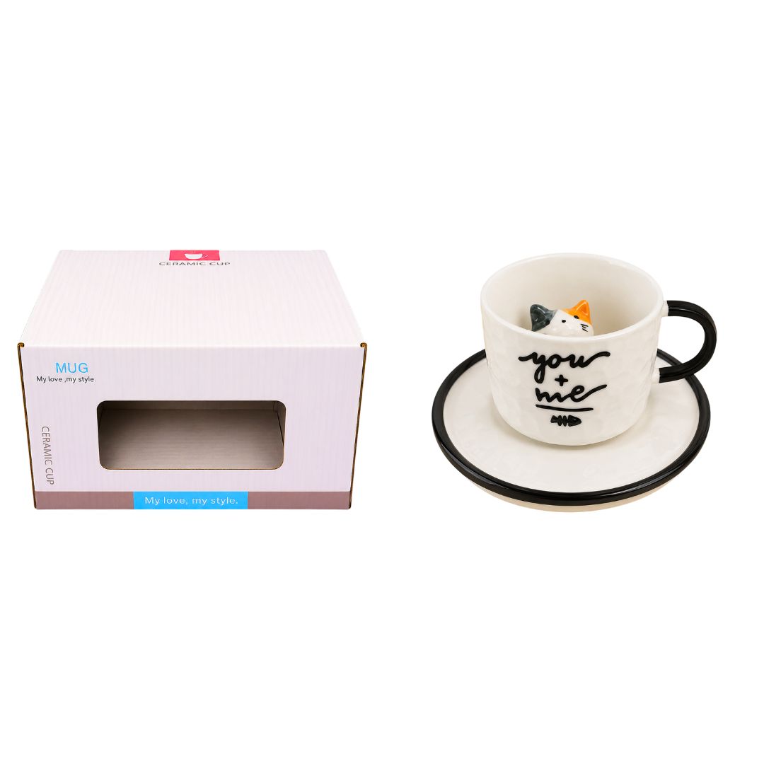 Xícara de Cerâmica c/ Pires Gato Interno Frases 220ml Café Chá Mesa Posta Decorativa Presente Mãe Amiga Fofo - Imagem 3