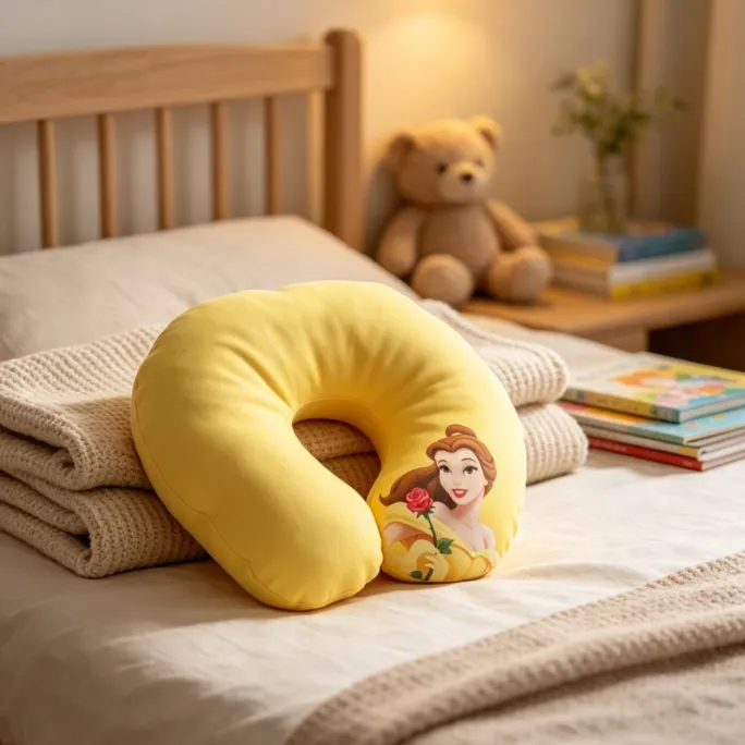 Almofada de Pescoço Infantil A Bela e a Fera em U Disney Menina Princesa Viagem Macio Confortável Presente - Imagem 3
