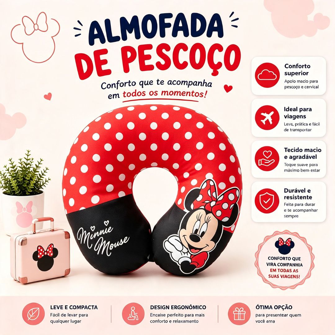 Almofada de Pescoço Infantil Minnie Mouse em U Disney Menina Viagem Macio Confortável Presente - Imagem 2