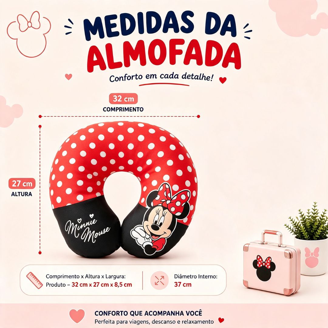 Almofada de Pescoço Infantil Minnie Mouse em U Disney Menina Viagem Macio Confortável Presente - Imagem 6