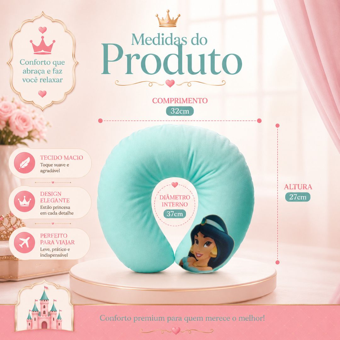 Almofada de Pescoço Infantil Princesa Jasmine em U Disney Menina Viagem Macio Confortável Presente Apoio - Imagem 5