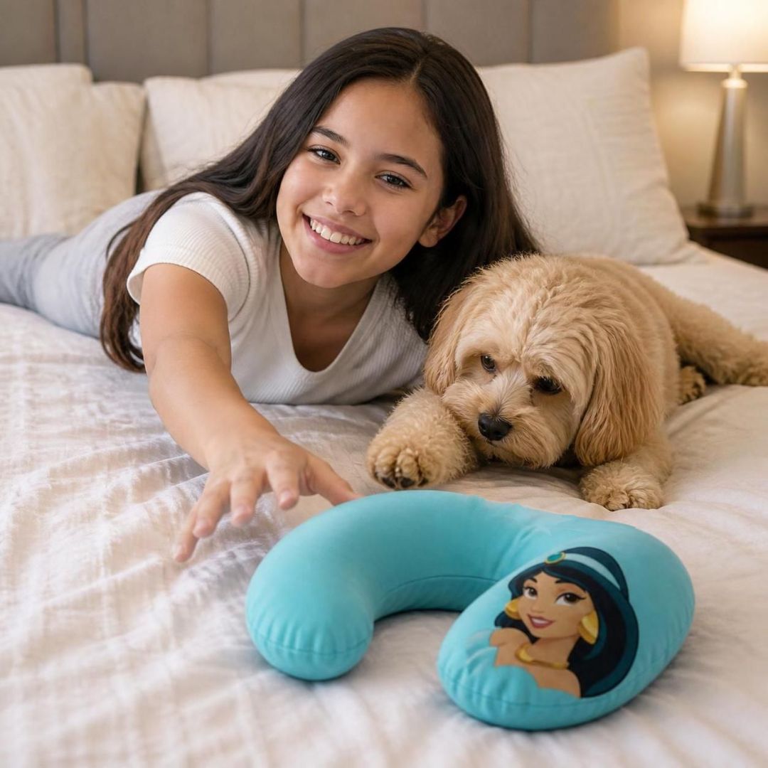 Almofada de Pescoço Infantil Princesa Jasmine em U Disney Menina Viagem Macio Confortável Presente Apoio - Imagem 4
