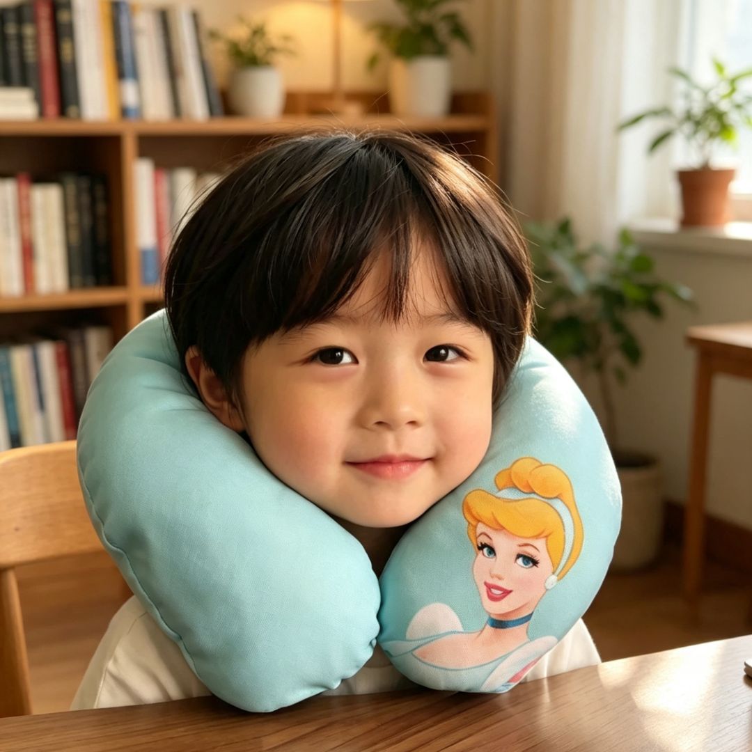 Almofada de Pescoço Infantil Princesa Cinderela em U Disney Menina Viagem Macio Confortável Presente Apoio - Imagem 3