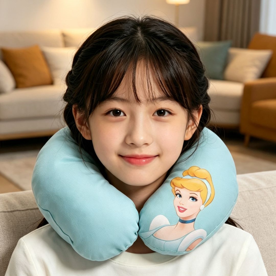 Almofada de Pescoço Infantil Princesa Cinderela em U Disney Menina Viagem Macio Confortável Presente Apoio - Imagem 4