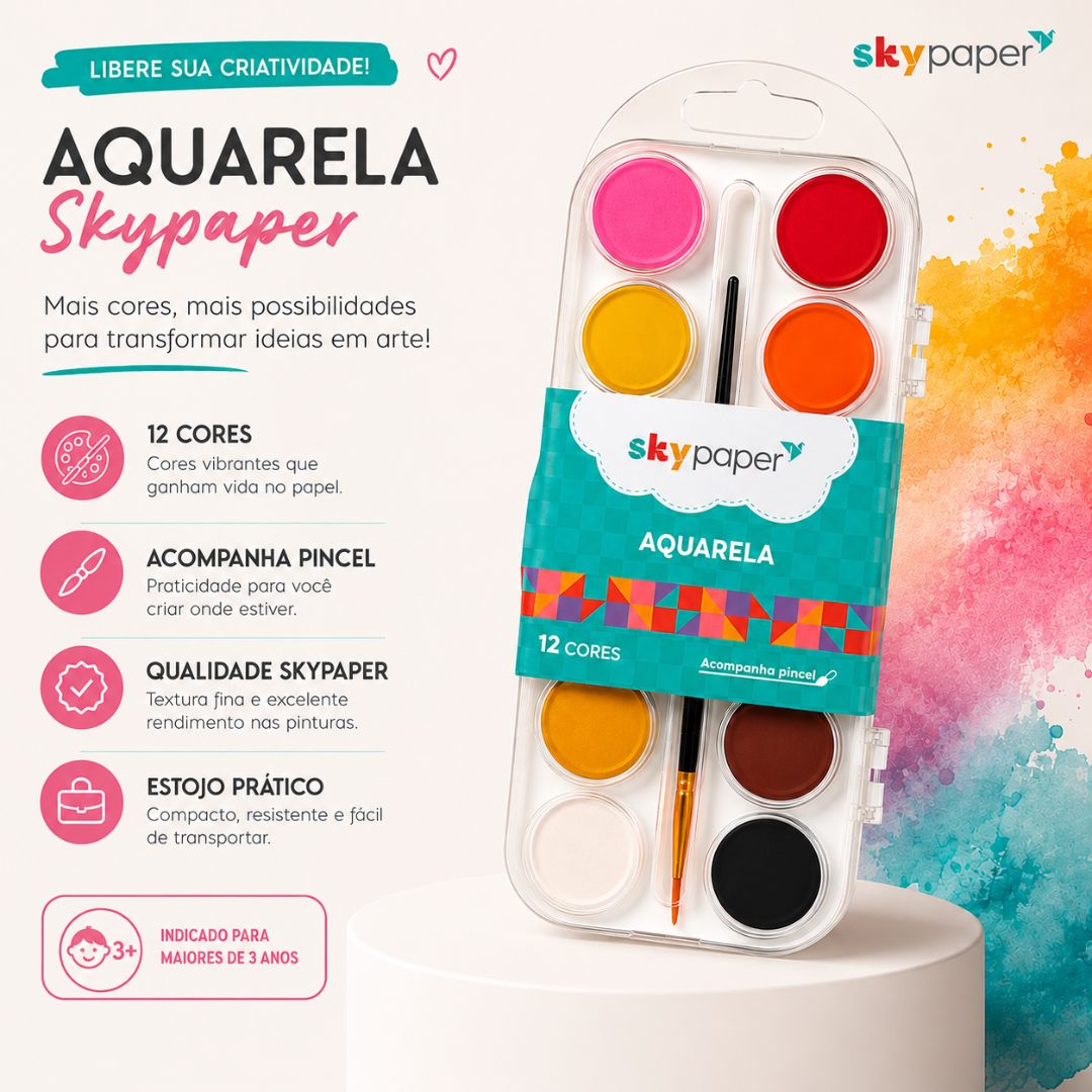 Aquarela 12 Cores Tradicional Escolar Pintar Tinta Colorir Desenhar Infantil Pintura Artes Pincel Volta Aulas - Imagem 2