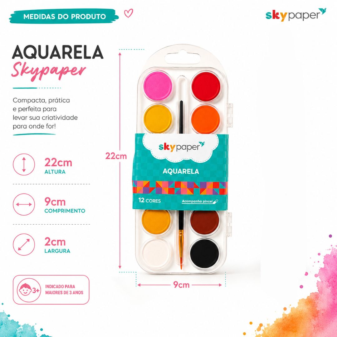Aquarela 12 Cores Tradicional Escolar Pintar Tinta Colorir Desenhar Infantil Pintura Artes Pincel Volta Aulas - Imagem 5
