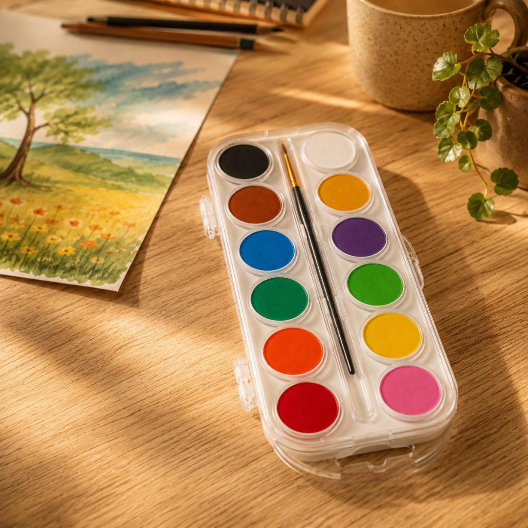 Aquarela 12 Cores Tradicional Escolar Pintar Tinta Colorir Desenhar Infantil Pintura Artes Pincel Volta Aulas - Imagem 4