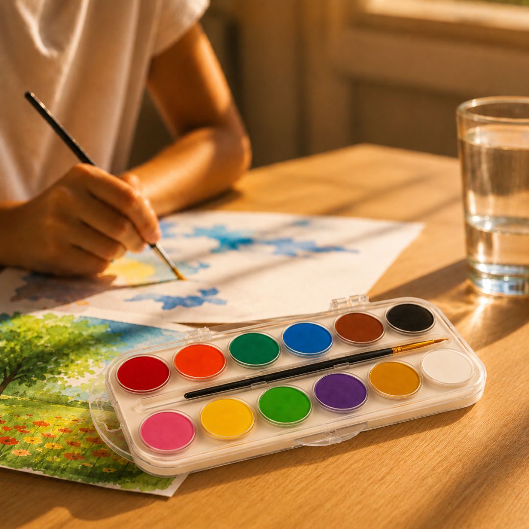 Aquarela 12 Cores Tradicional Escolar Pintar Tinta Colorir Desenhar Infantil Pintura Artes Pincel Volta Aulas - Imagem 3