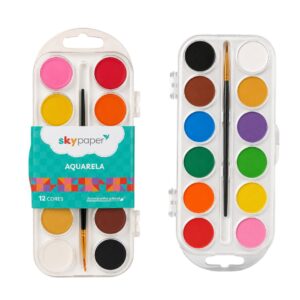 Aquarela 12 Cores Tradicional Escolar Pintar Tinta Colorir Desenhar Infantil Pintura Artes Pincel Volta Aulas