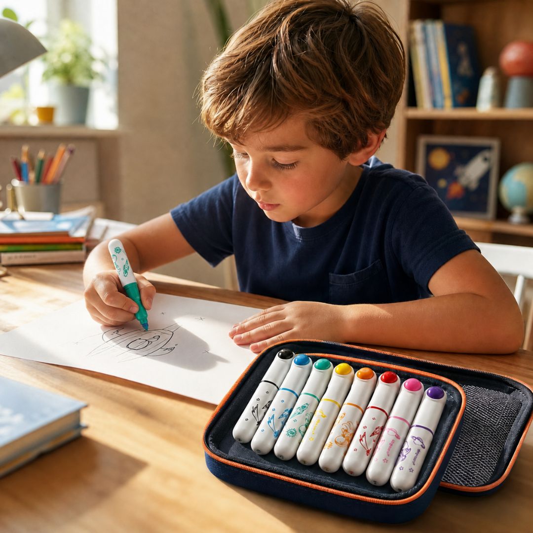 Canetinha Jumbo Ultra Lavável 8 Cores Ponta Grossa Colorida Infantil Escolar Volta Aulas Estudo Desenho Colorir - Imagem 3