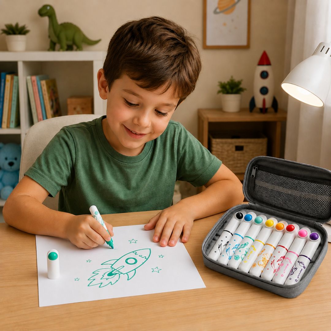Canetinha Jumbo Ultra Lavável 8 Cores Ponta Grossa Colorida Infantil Escolar Volta Aulas Estudo Desenho Colorir - Imagem 4