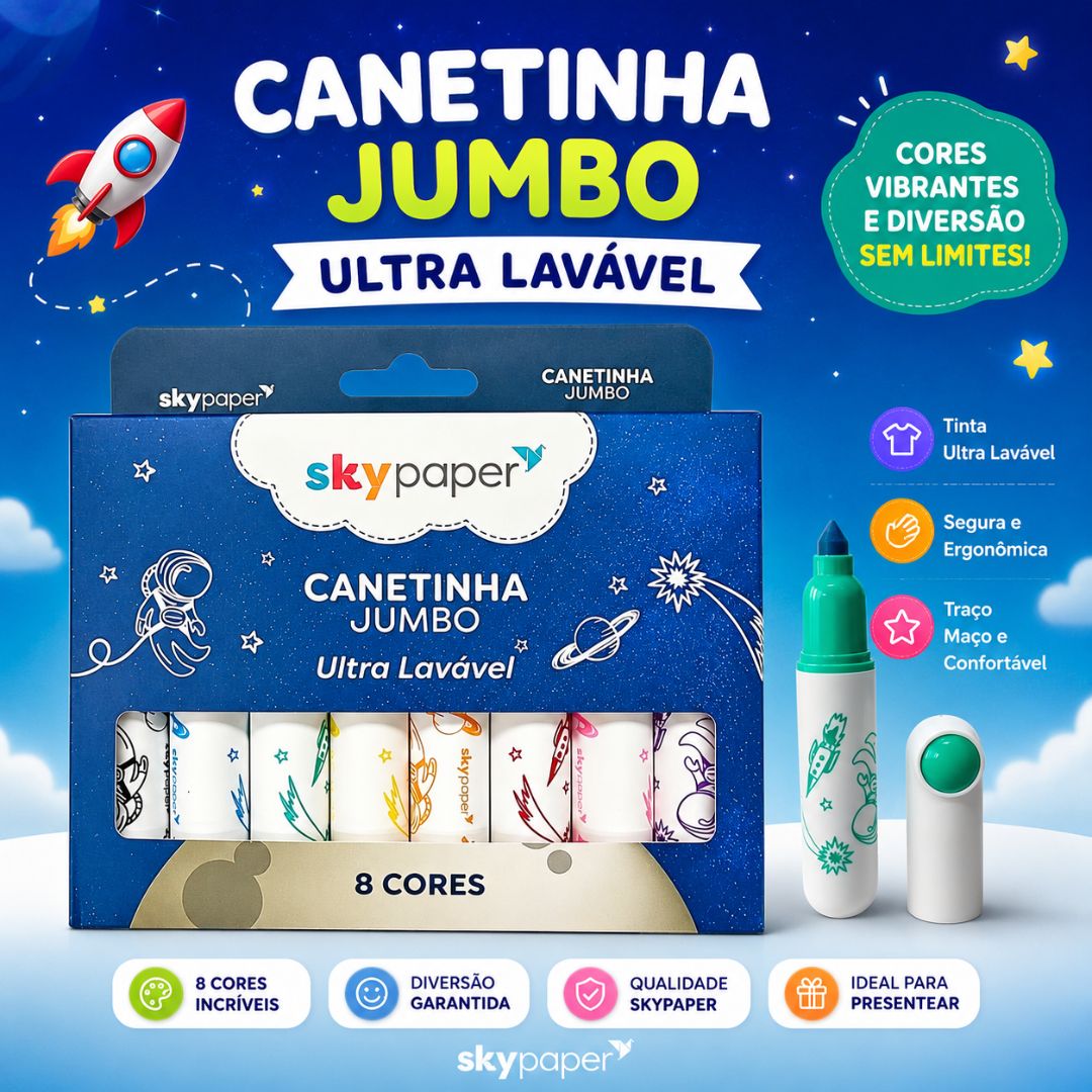 Canetinha Jumbo Ultra Lavável 8 Cores Ponta Grossa Colorida Infantil Escolar Volta Aulas Estudo Desenho Colorir - Imagem 2