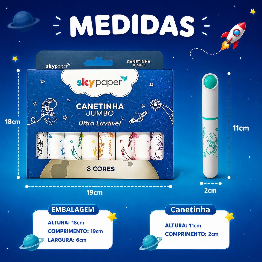 Canetinha Jumbo Ultra Lavável 8 Cores Ponta Grossa Colorida Infantil Escolar Volta Aulas Estudo Desenho Colorir - Imagem 5