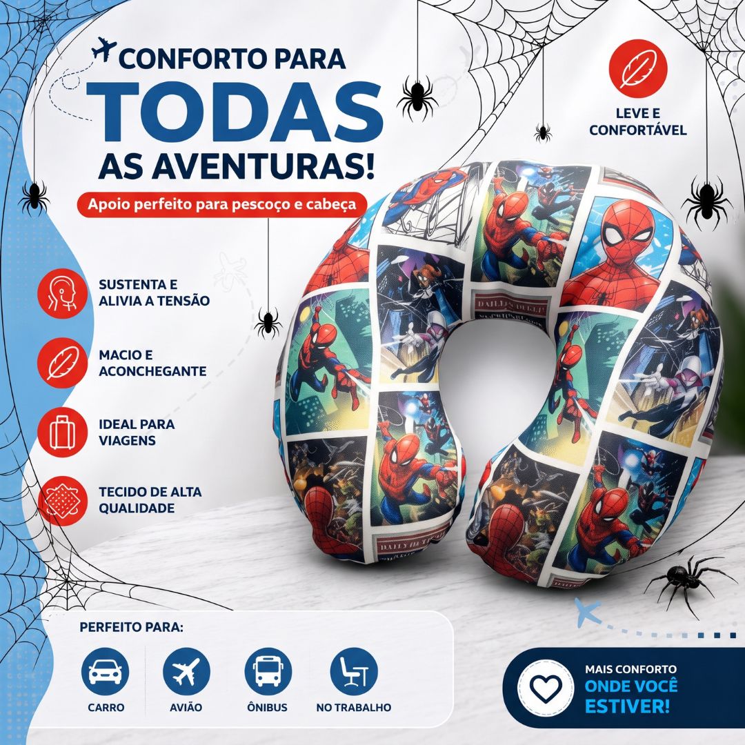 Almofada de Pescoço Infantil Homem Aranha em U Spider Man Marvel Viagem Macio Confortável Presente Apoio - Imagem 2