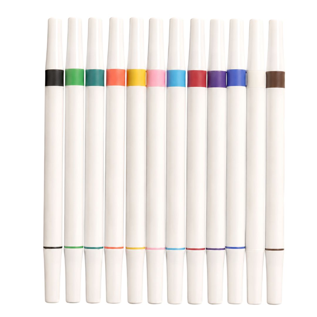 Caneta Acrílica Ponta Dupla 12 Cores Material Escolar Volta Aulas Estudo Desenho Organização Colorir Ilustração - Imagem 2