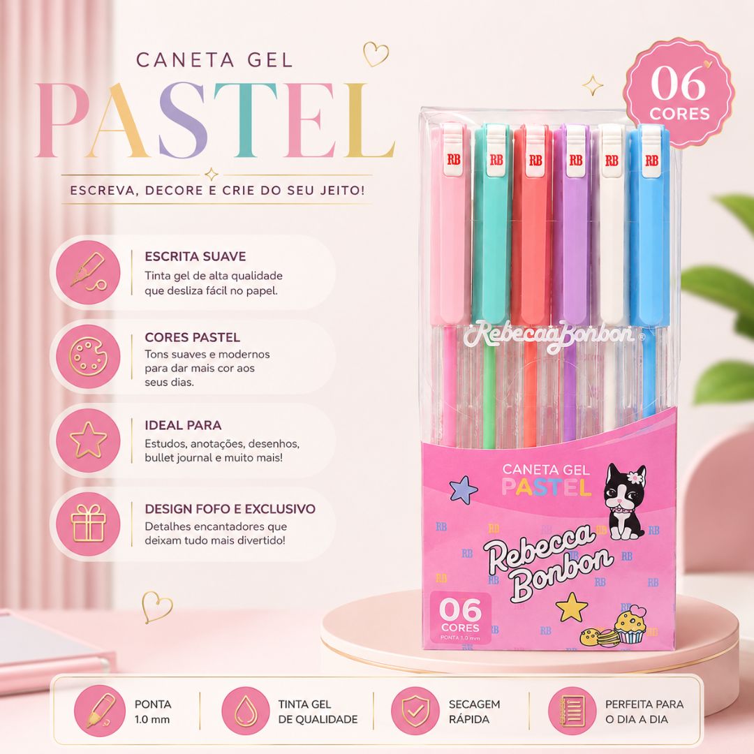 Caneta em Gel 6 Cores Pastel Rebecca Bonbon Ponta Fina 1,0mm Volta Aulas Escolar Estudo Escrever Desenho Colorir - Imagem 3