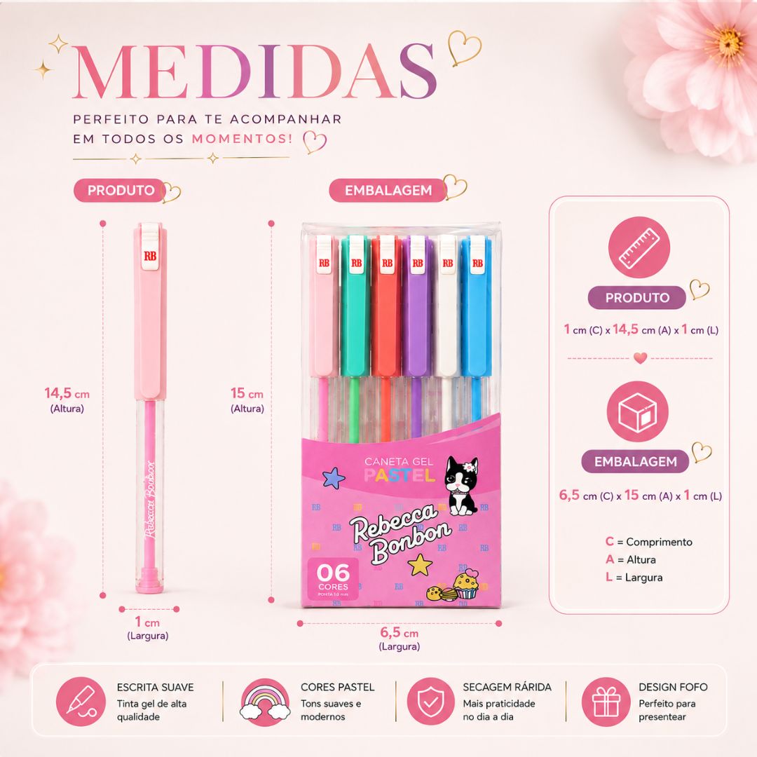 Caneta em Gel 6 Cores Pastel Rebecca Bonbon Ponta Fina 1,0mm Volta Aulas Escolar Estudo Escrever Desenho Colorir - Imagem 6