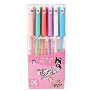 Caneta em Gel 6 Cores Pastel Rebecca Bonbon Ponta Fina 1,0mm Volta Aulas Escolar Estudo Escrever Desenho Colorir