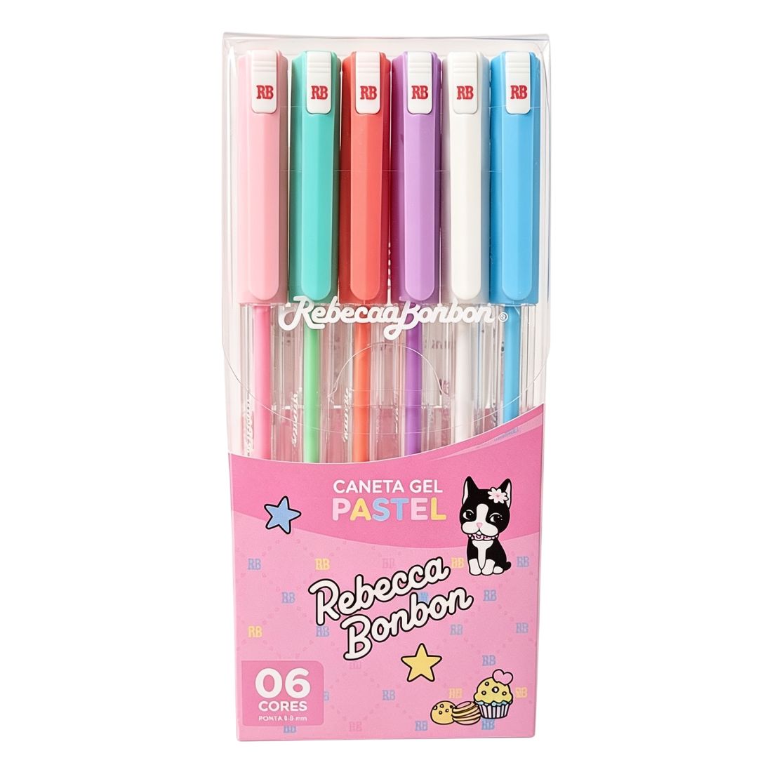 Caneta em Gel 6 Cores Pastel Rebecca Bonbon Ponta Fina 1,0mm Volta Aulas Escolar Estudo Escrever Desenho Colorir