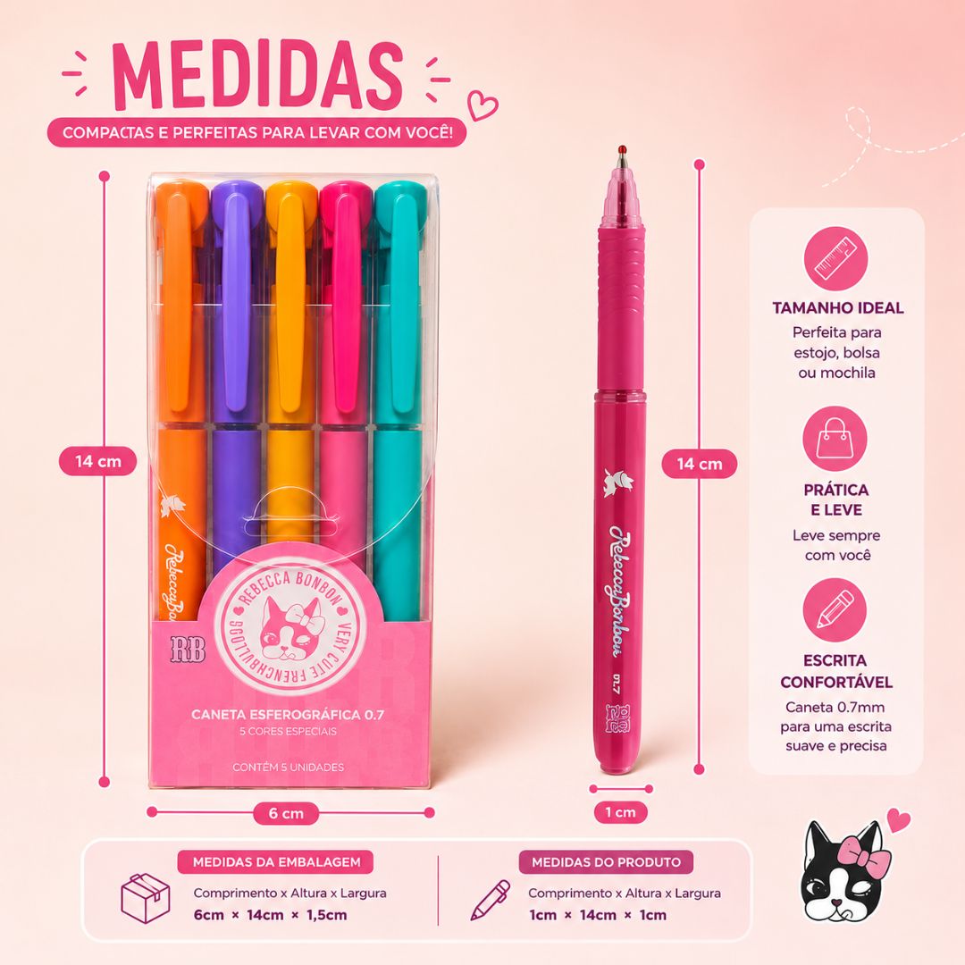 Caneta Esferográfica 0.7 Rebecca Bonbon 5 Cores Escolar Coloridas Desenho Estudo Ilustração Escrever Volta Aulas - Imagem 6