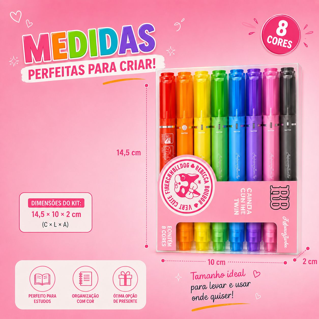 Caneta Outline Twin Rebecca Bonbon Ponta Dupla 8 Cores Coloridas Escolar Desenho Estudo Ilustração Criativo Volta Aulas - Imagem 6