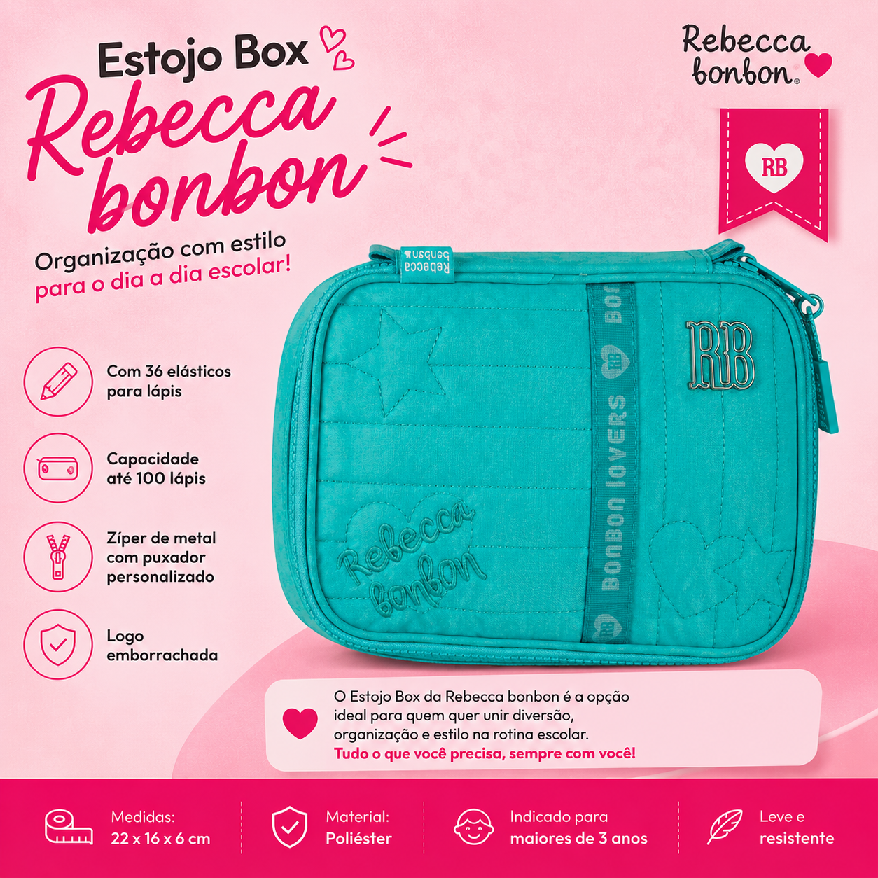 ESTOJO BOX REBECCA BONBON PRETO ROSA LILASAZUL RB27004 - Imagem 4