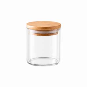 Pote De Vidro 200ml Hermético Tampa Bambu Vedação em Silicone Temperos Organização Cozinha Multiuso Redondo