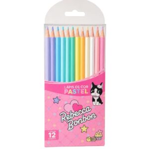 Lápis de Cor Rebecca Bonbon 12 Cores Pastel Escolar Volta Aulas Estudo Desenho Colorido Artes Pintar Colorir