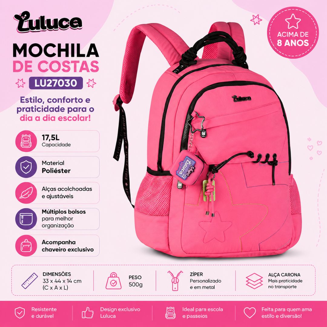 Kit Mochila de Costas Estojo Box Rosa Luluca Feminina Juvenil Escolar Volta Aulas Resistente Youtuber - Imagem 2