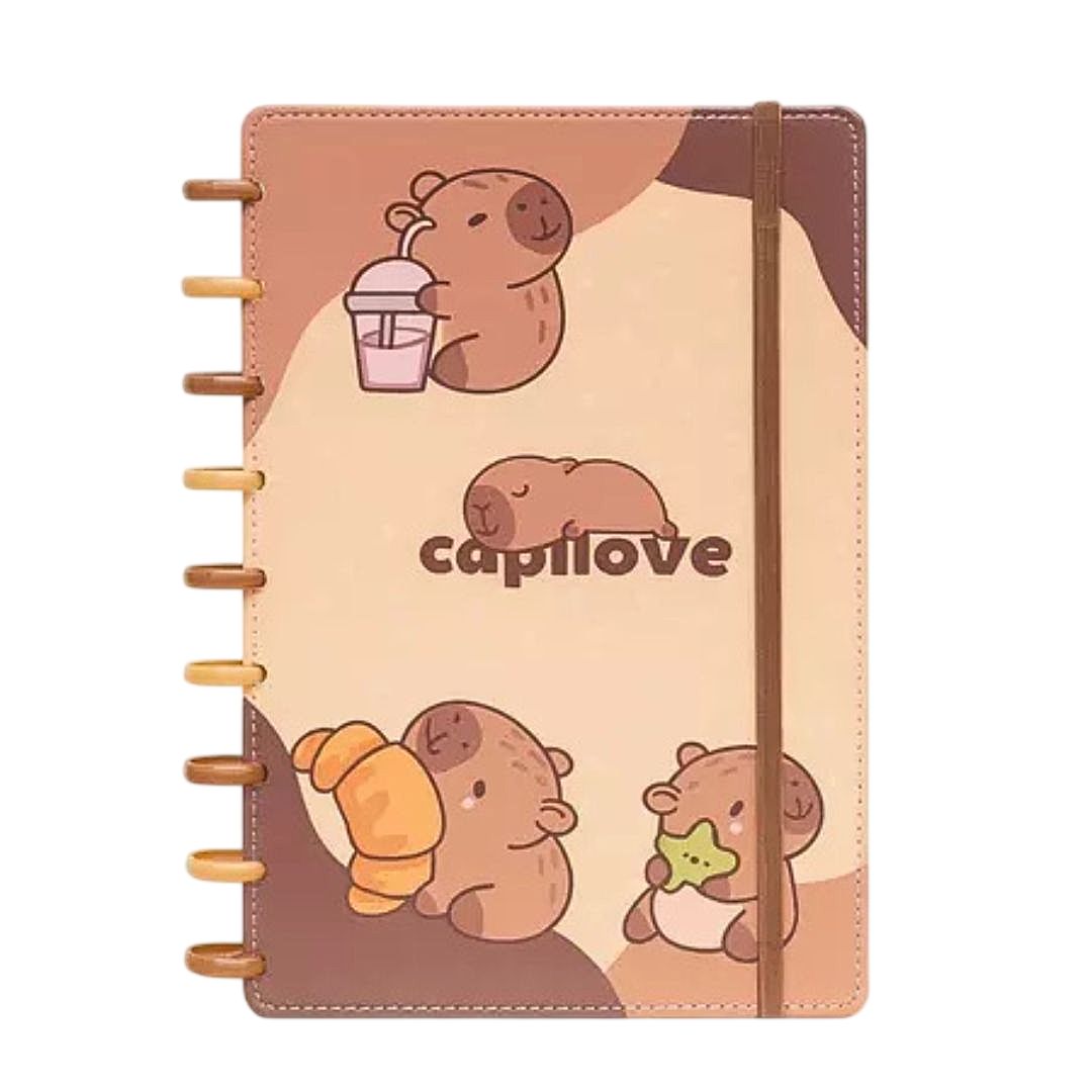 Caderno de Disco Inteligente Capivara C/ Elástico Escolar Volta Aulas Estudos Anotações Fofo Refilável Organização - Imagem 3