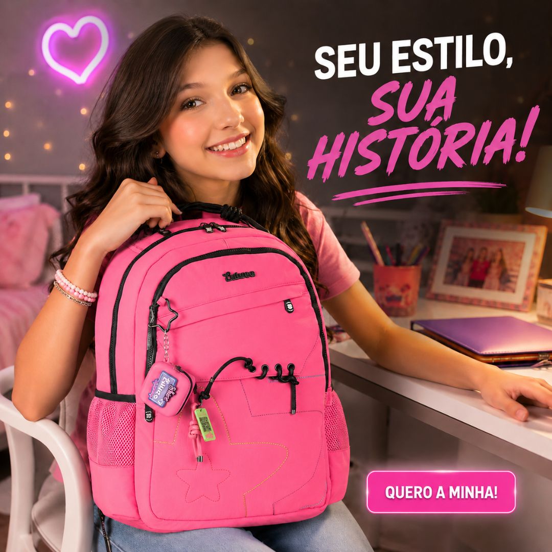 Kit Mochila de Costas Estojo Box Rosa Luluca Feminina Juvenil Escolar Volta Aulas Resistente Youtuber - Imagem 5