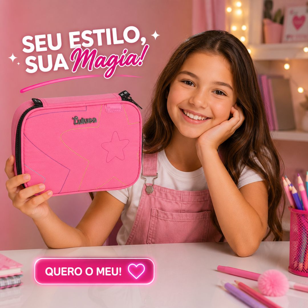 Kit Mochila de Costas Estojo Box Rosa Luluca Feminina Juvenil Escolar Volta Aulas Resistente Youtuber - Imagem 6