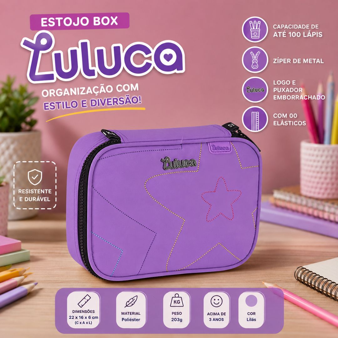 Kit Mochila de Costas Estojo Box Lilás Luluca Feminina Juvenil Escolar Volta Aulas Resistente Youtuber - Imagem 3