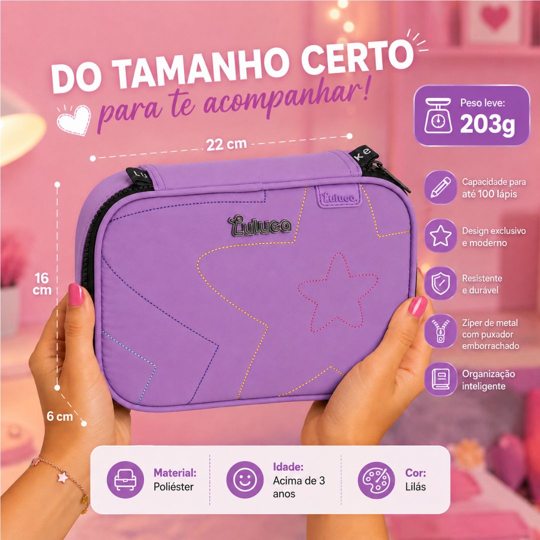 Kit Mochila de Costas Estojo Box Lilás Luluca Feminina Juvenil Escolar Volta Aulas Resistente Youtuber - Imagem 8