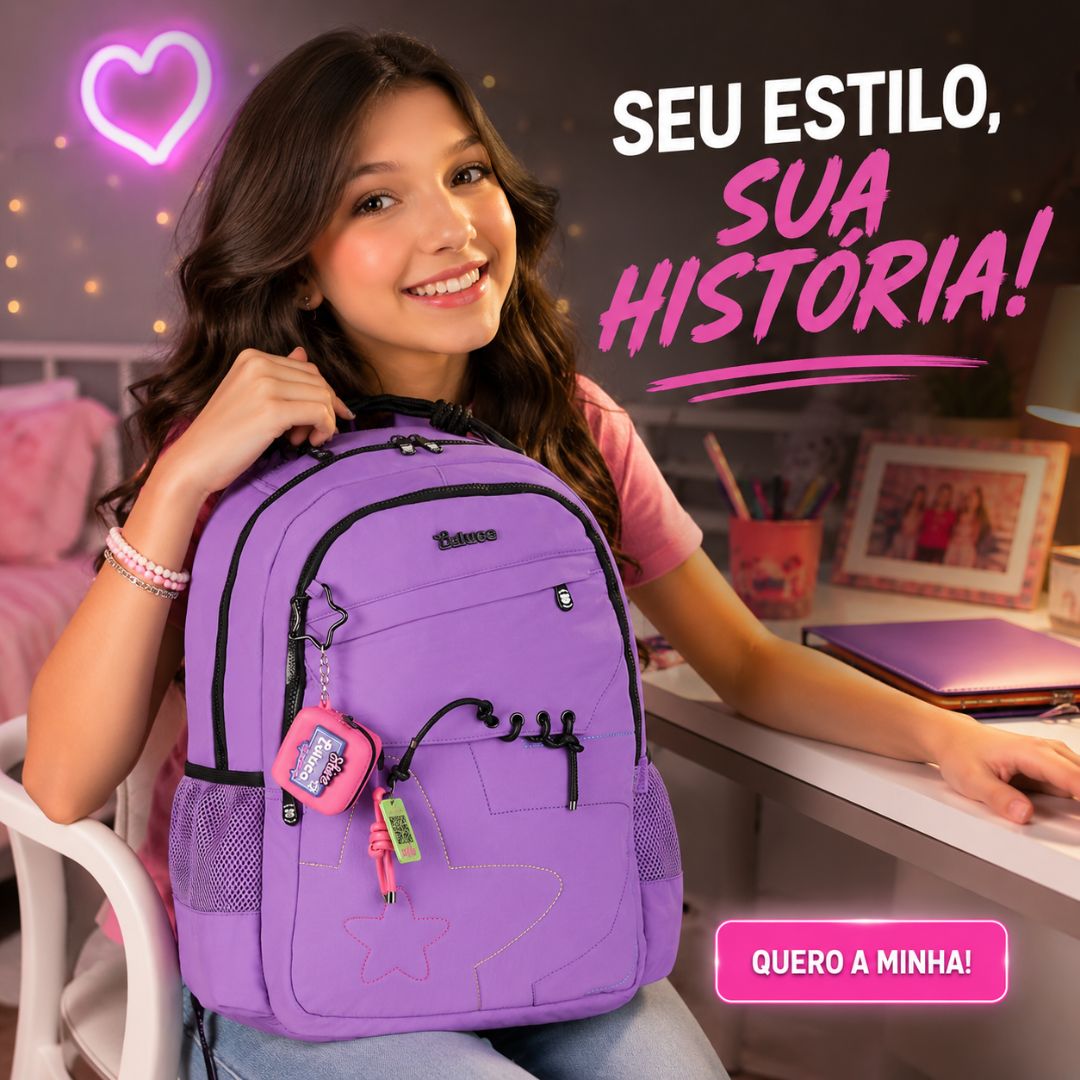Kit Mochila de Costas Estojo Box Lilás Luluca Feminina Juvenil Escolar Volta Aulas Resistente Youtuber - Imagem 5