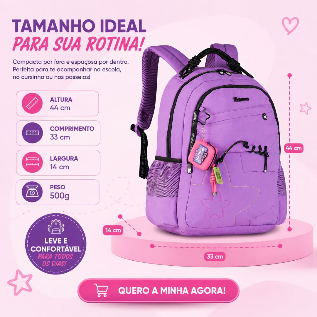 Kit Mochila de Costas Estojo Box Lilás Luluca Feminina Juvenil Escolar Volta Aulas Resistente Youtuber - Imagem 7