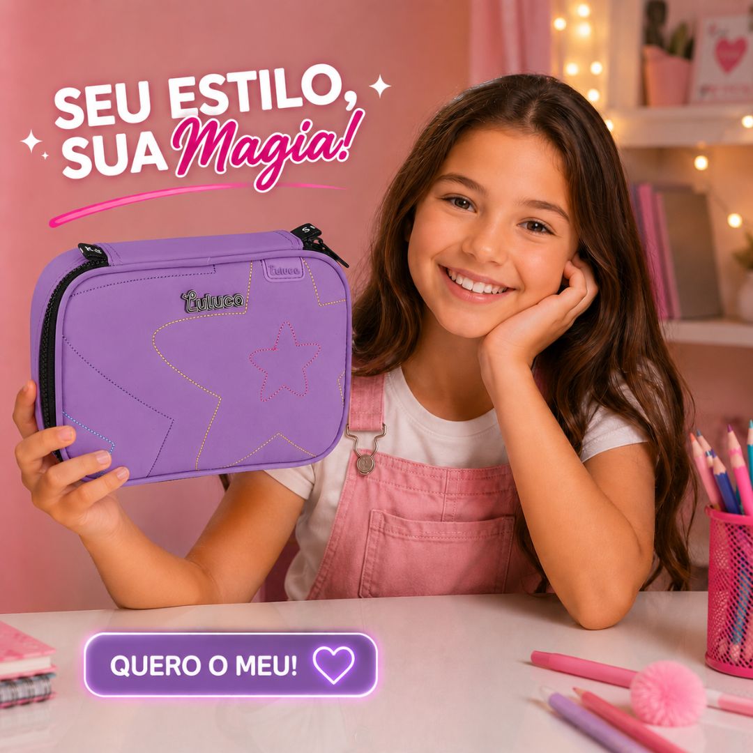 Kit Mochila de Costas Estojo Box Lilás Luluca Feminina Juvenil Escolar Volta Aulas Resistente Youtuber - Imagem 6