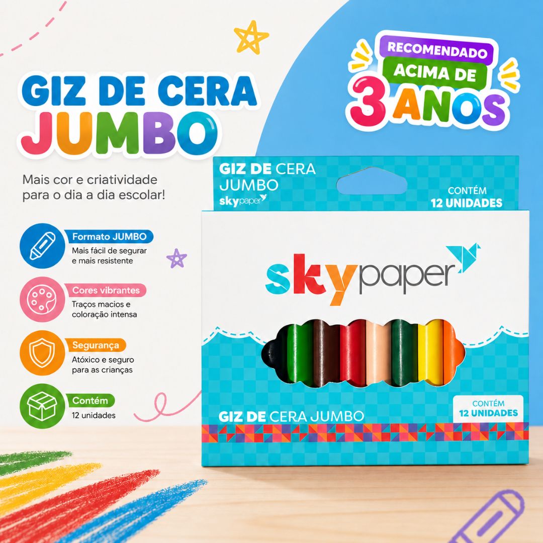 Kit Massinha de Modelar Giz de Cera Jumbo Guache em Bastão Brinquedo Educativo Volta Aulas Infantil Brincar - Imagem 6