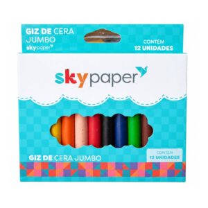Giz de Cera Jumbo 12 Cores Colorido Infantil Escolar Volta Aulas Estudo Desenho Colorir Pintar