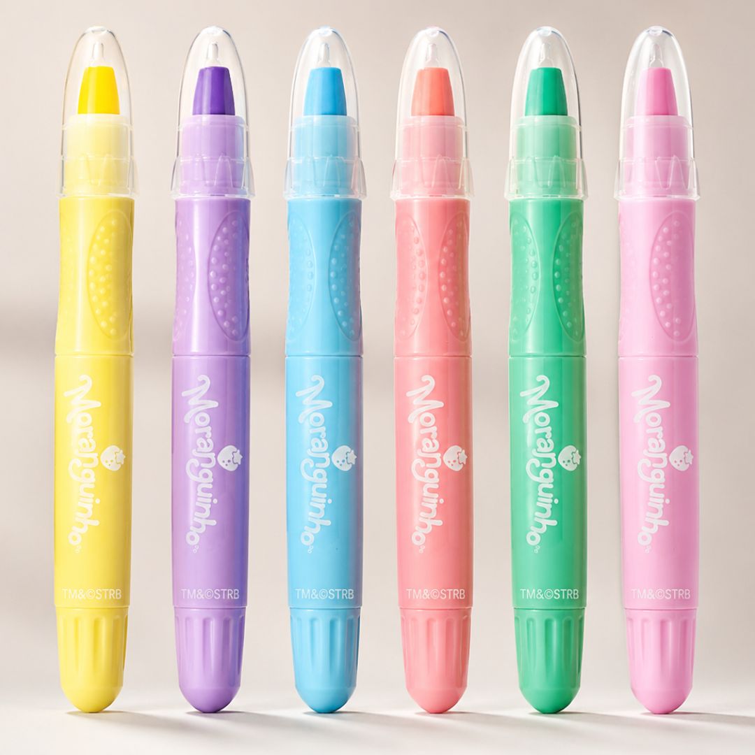 Giz de Cera Retrátil Moranguinho 6 Cores Escolar Desenho Colorir Estudo Volta Aulas Ilustração Criativo - Imagem 2