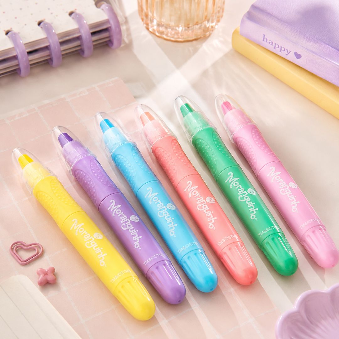Giz de Cera Retrátil Moranguinho 6 Cores Escolar Desenho Colorir Estudo Volta Aulas Ilustração Criativo - Imagem 5