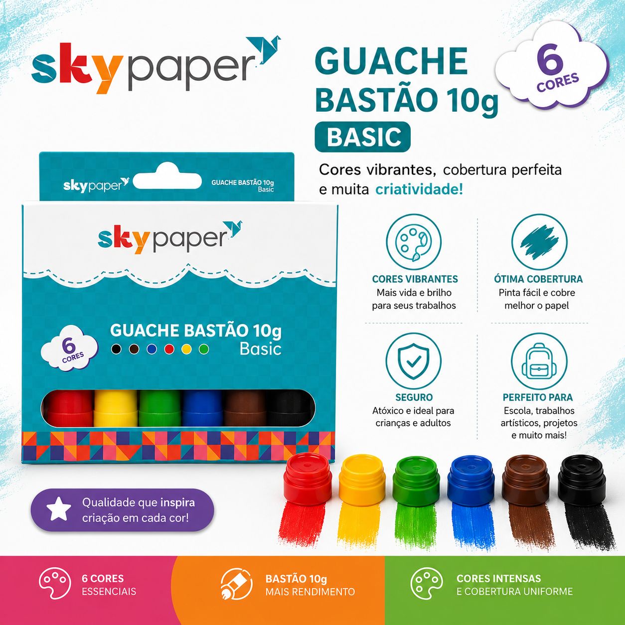 Guache Bastão 10g 6 Cores Tinta Escolar Infantil Criança Pintar Colorir Desenho Artes Criativo Volta às Aulas - Imagem 3