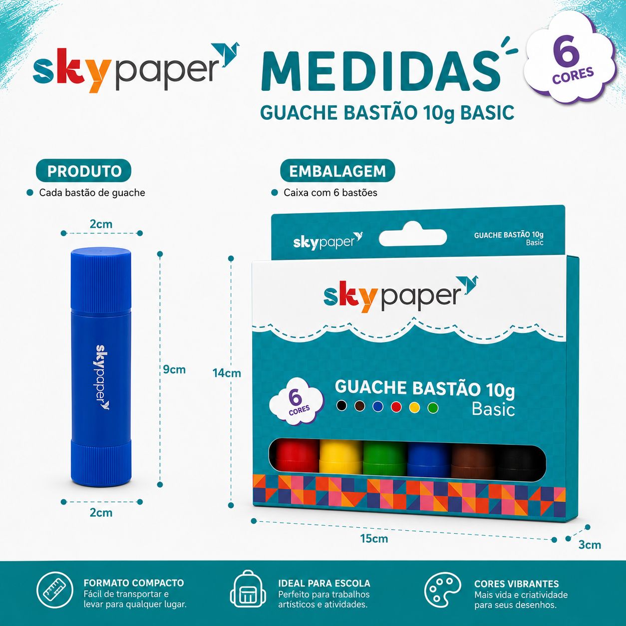 Guache Bastão 10g 6 Cores Tinta Escolar Infantil Criança Pintar Colorir Desenho Artes Criativo Volta às Aulas - Imagem 6