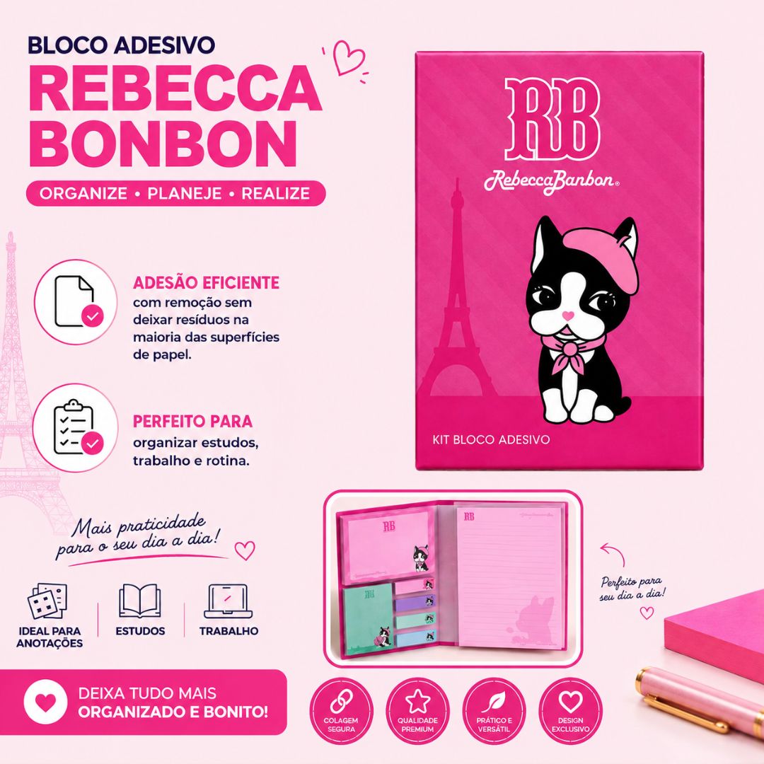 Kit Bloco Adesivo 07 Unidades Rebecca Bonbon Post-it Escolar Volta Aulas Anotações Escrever Organização - Imagem 2