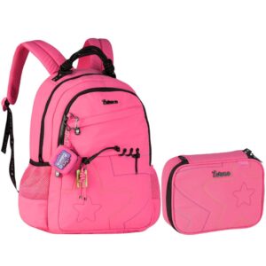 Kit Mochila de Costas Estojo Box Rosa Luluca Feminina Juvenil Escolar Volta Aulas Resistente Youtuber